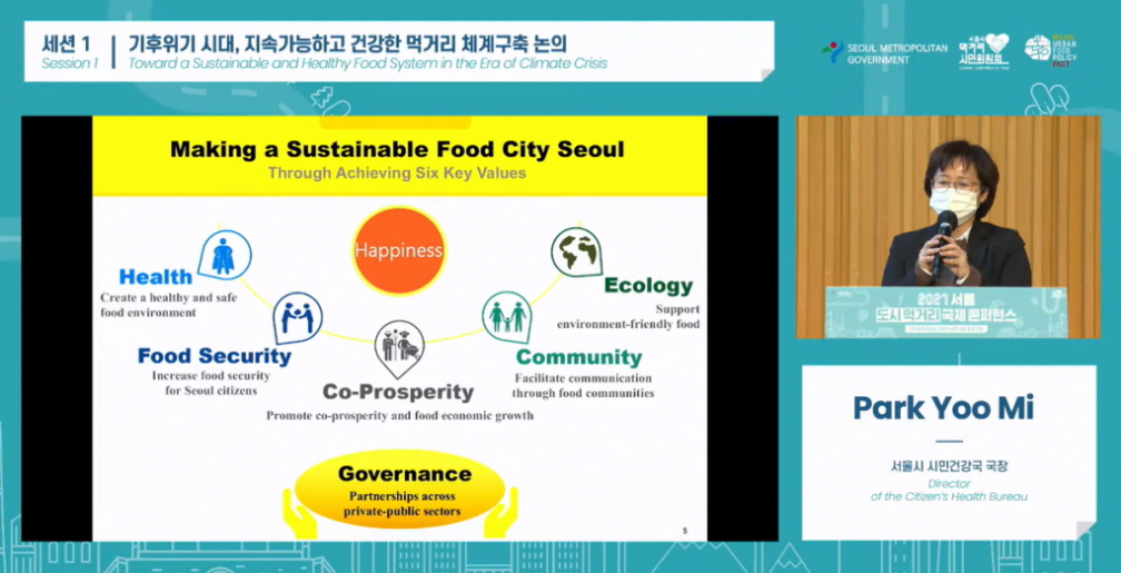 세션 1. 기후위기 시대, 지속가능하고 건강한 먹거리 체계구축 논의(Sesstion 1. Toward a Sustainable and Healthy Food System in the Era of Climate Crisis) 캡처 화면